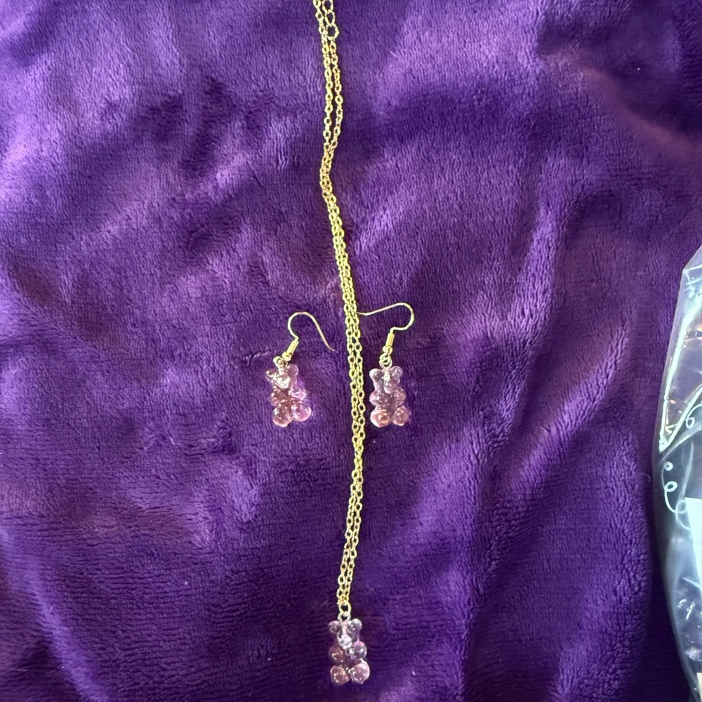 Gold Tone and Pink Crystal Jewelry Set